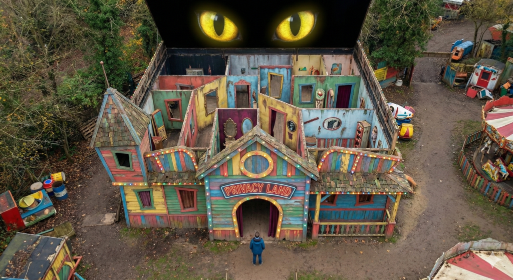 Not so private funhouse that lets an observer see everything.